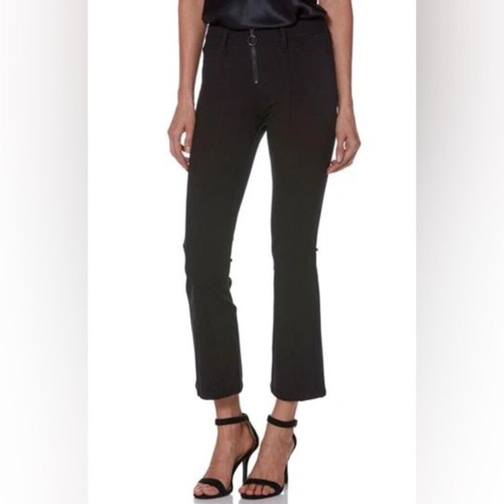 NWT PAIGE Colette Zip Front High Waist Crop Flare Ponte Black Pants Size 26
